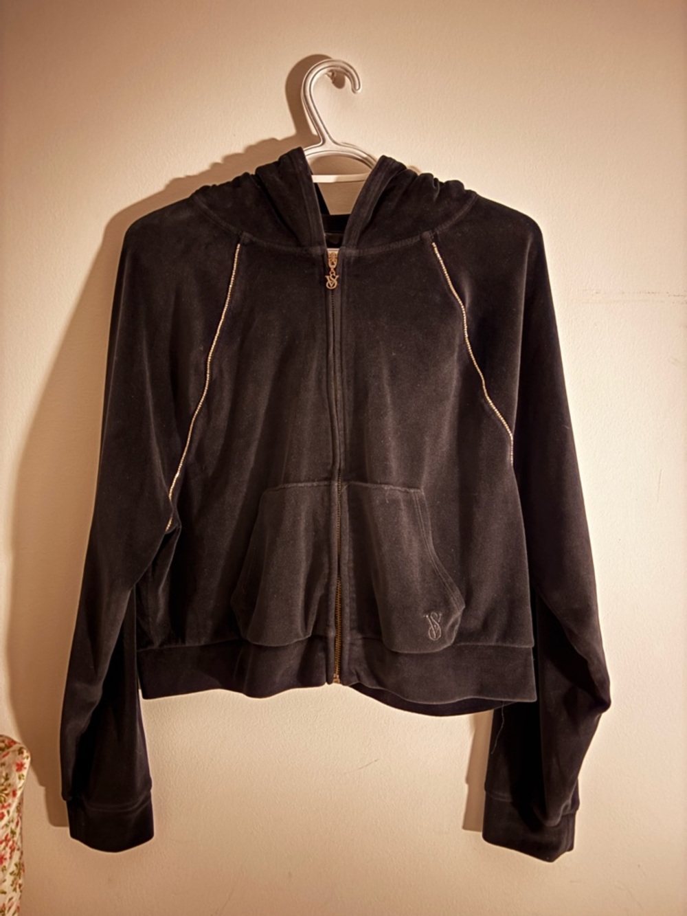 Victoria's Secret Black Velvet Zip Hoodie